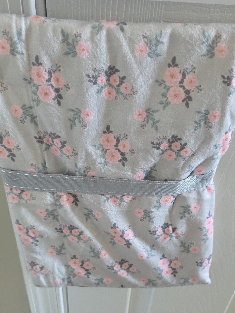 Shabby Chic Pink and Gray Floral Baby Throw Blanket - Picture 5 of 6